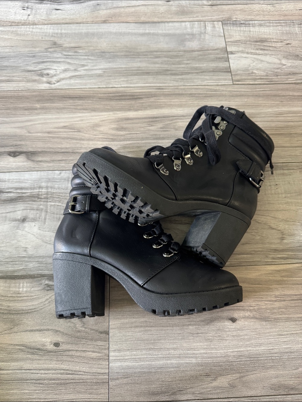 MIA Black Lace-Up Chunky Heel Ankle Boots
